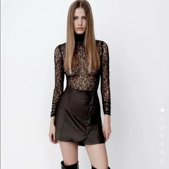 Zara Dark Brown Leather Skirt Zara Skirts Zara Dark Brown Button
